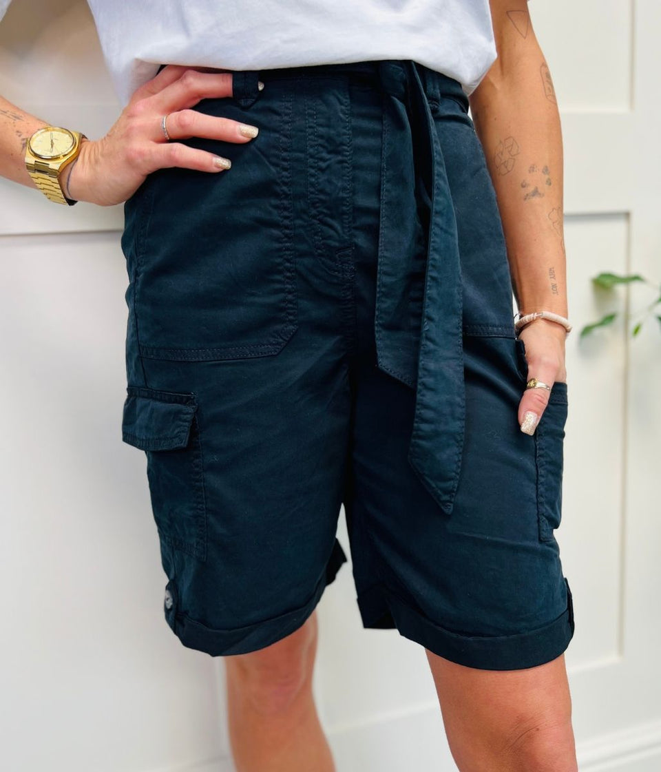 Black Long Cargo Shorts