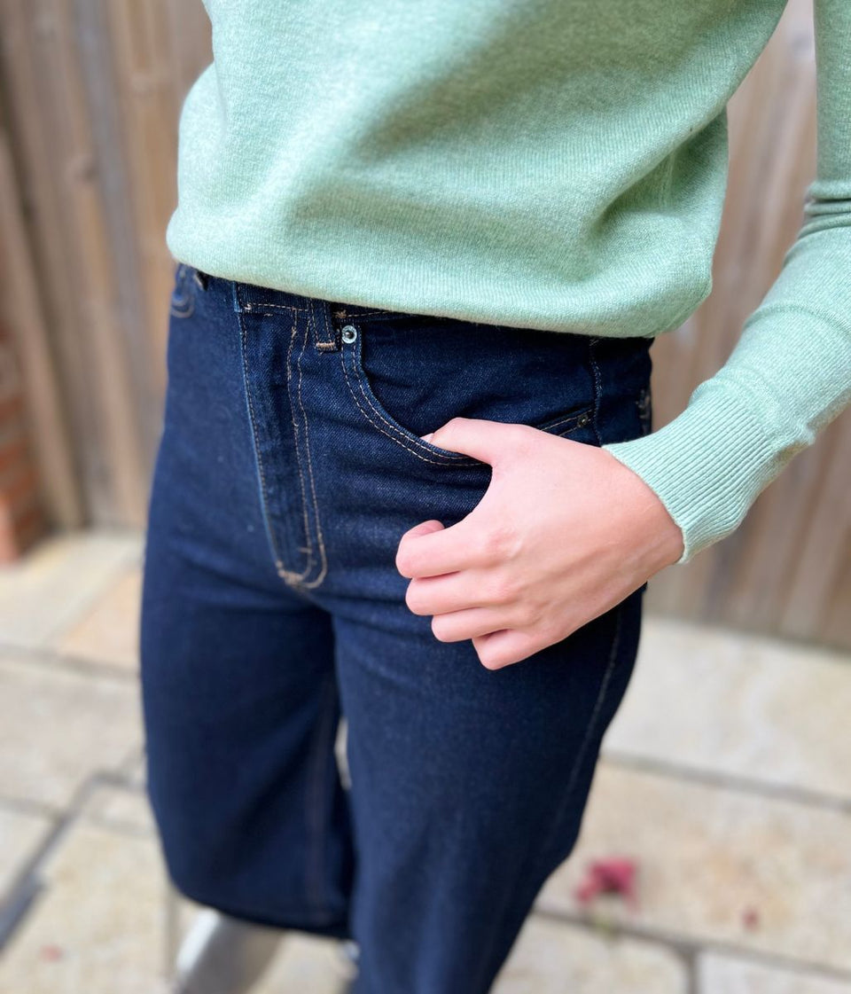 Indigo Denim Wide Leg Jeans