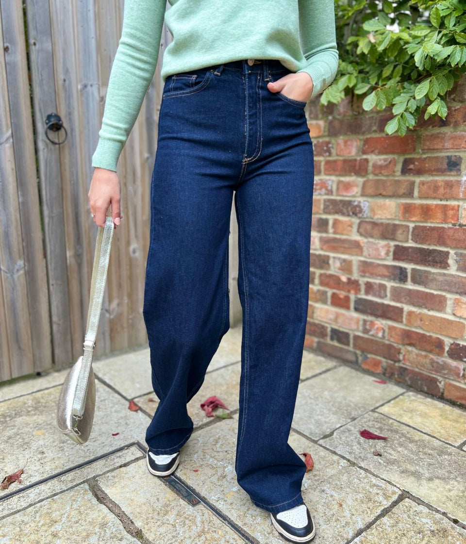 Indigo Denim Wide Leg Jeans