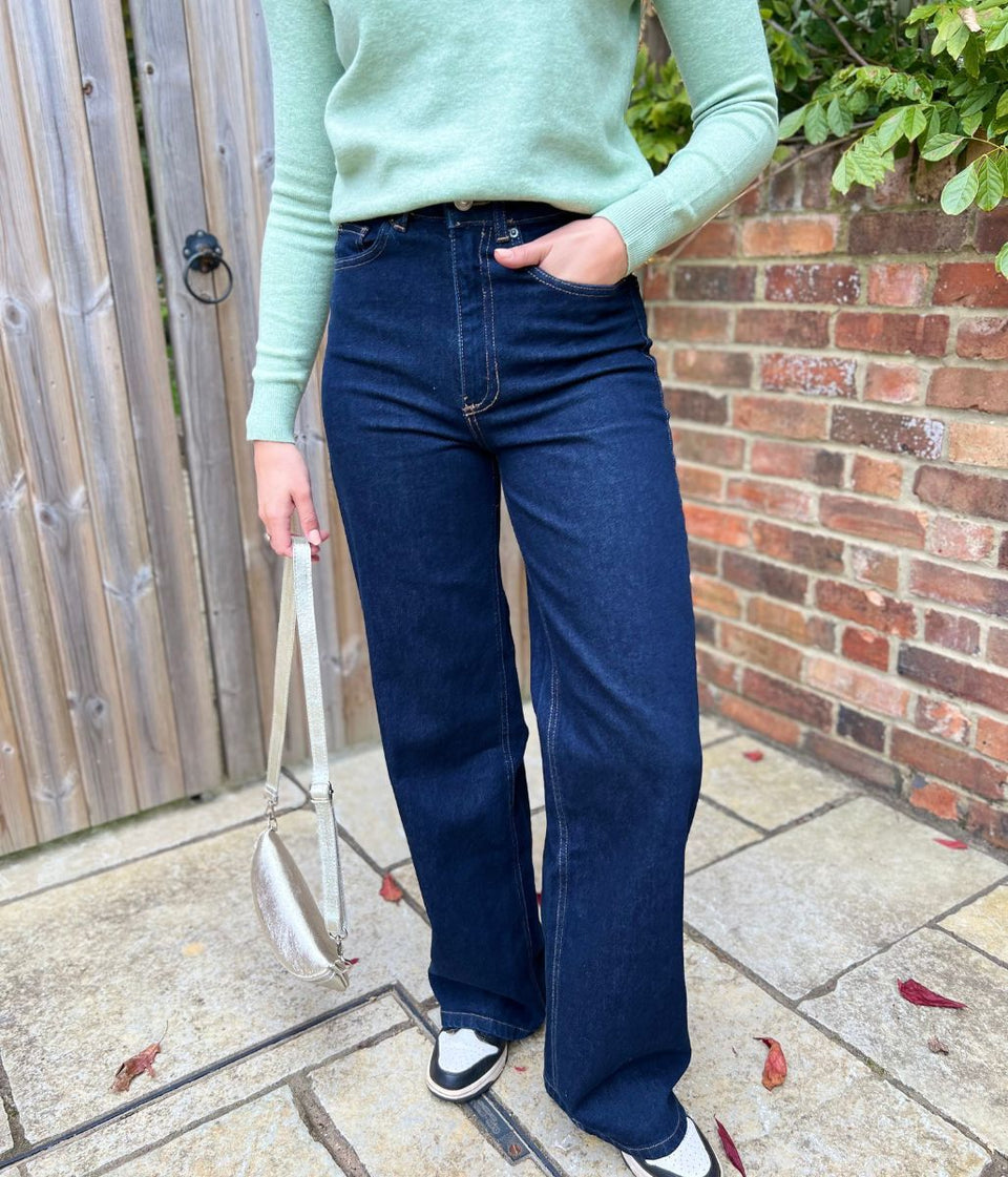 Indigo Denim Wide Leg Jeans