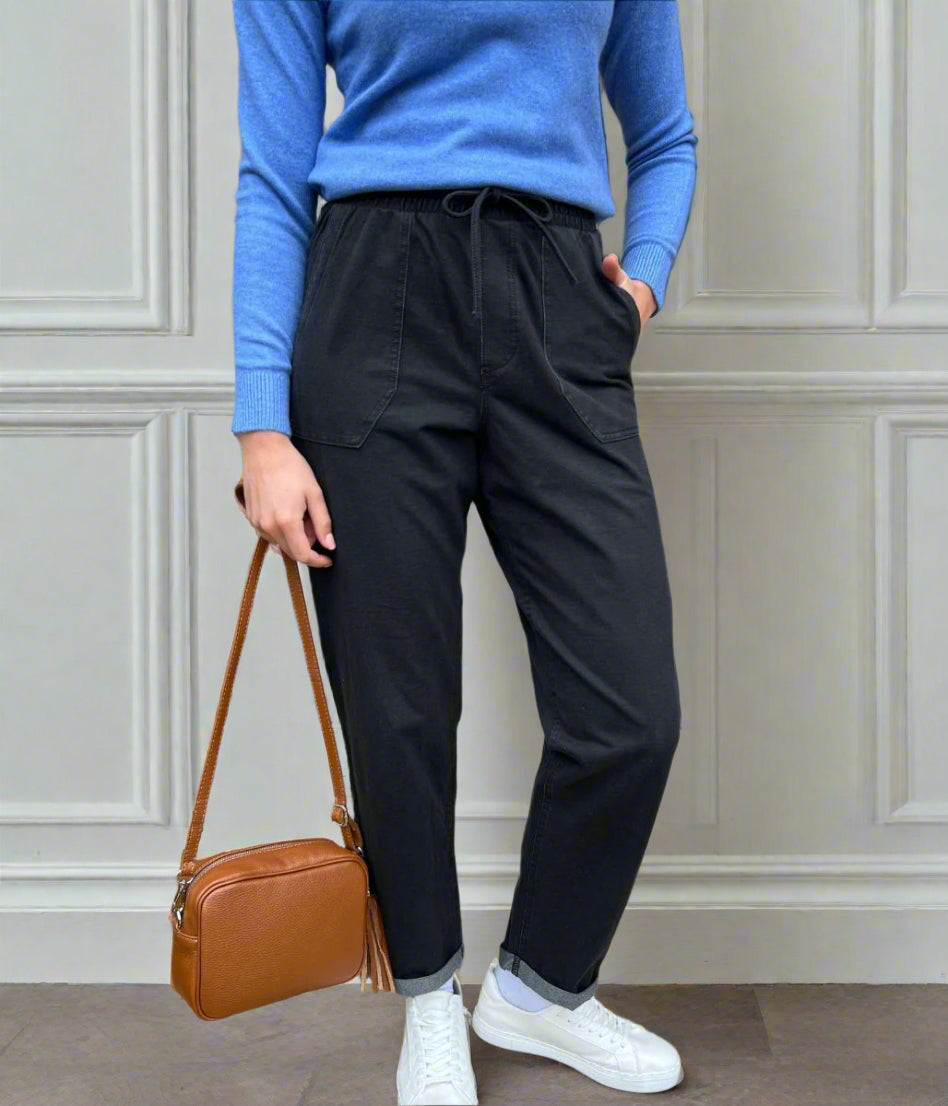 Black Cotton Rich Straight Leg Jogger Trousers