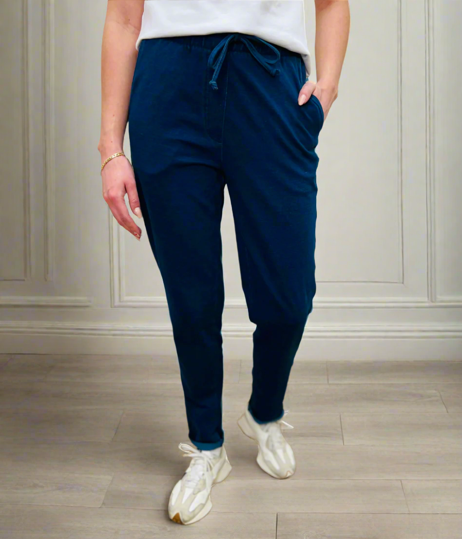 Dark Denim Cotton Rich Tapered Jogger Trousers