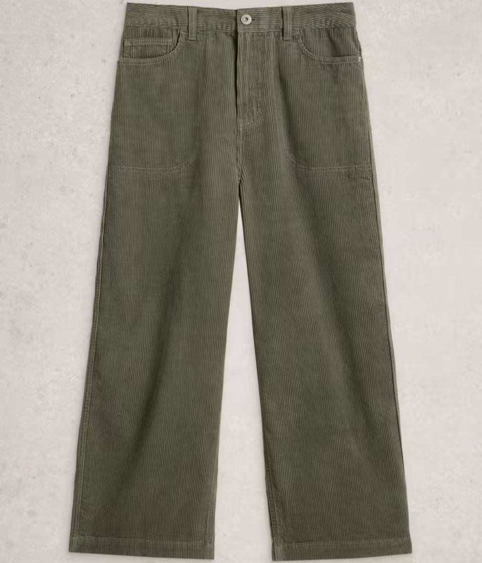 Green Tia Cord Wide Leg Crop Trousers