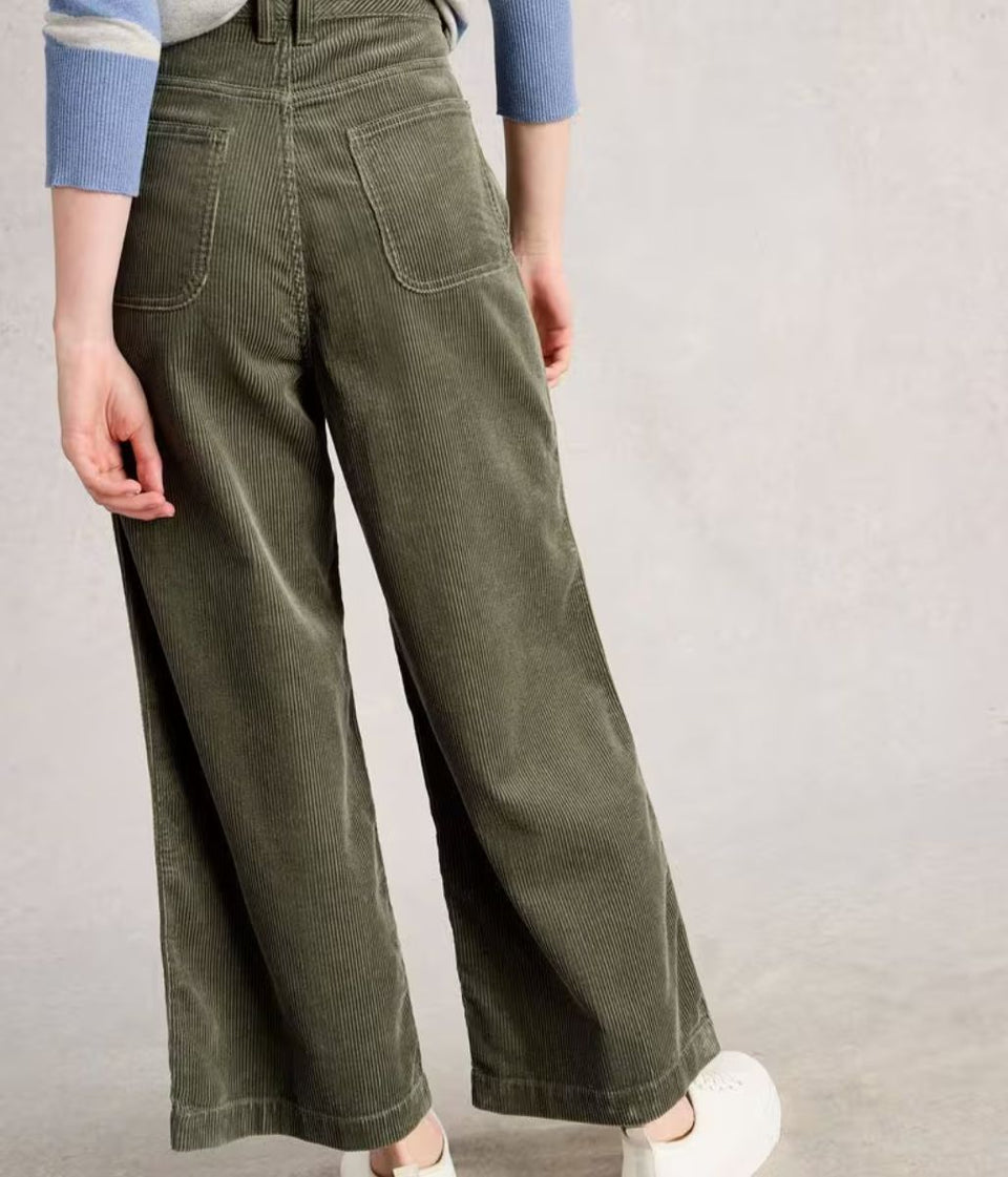 Green Tia Cord Wide Leg Crop Trousers