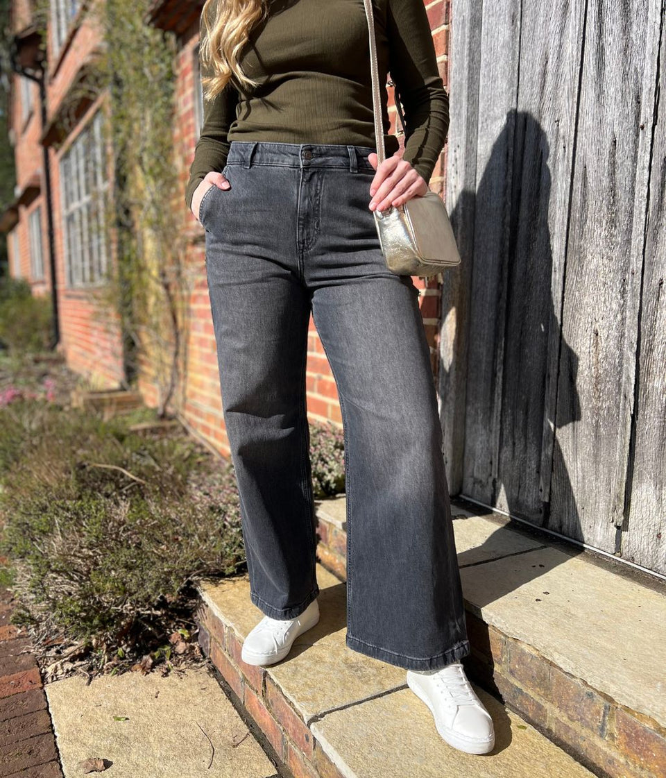 Charcoal High Rise Wide Leg Jeans