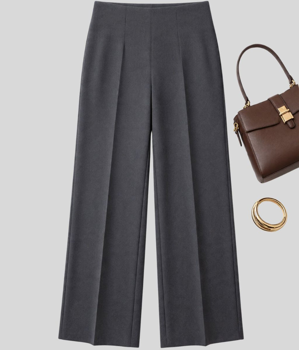 Grey Wide Leg Ponte Stretch Trousers