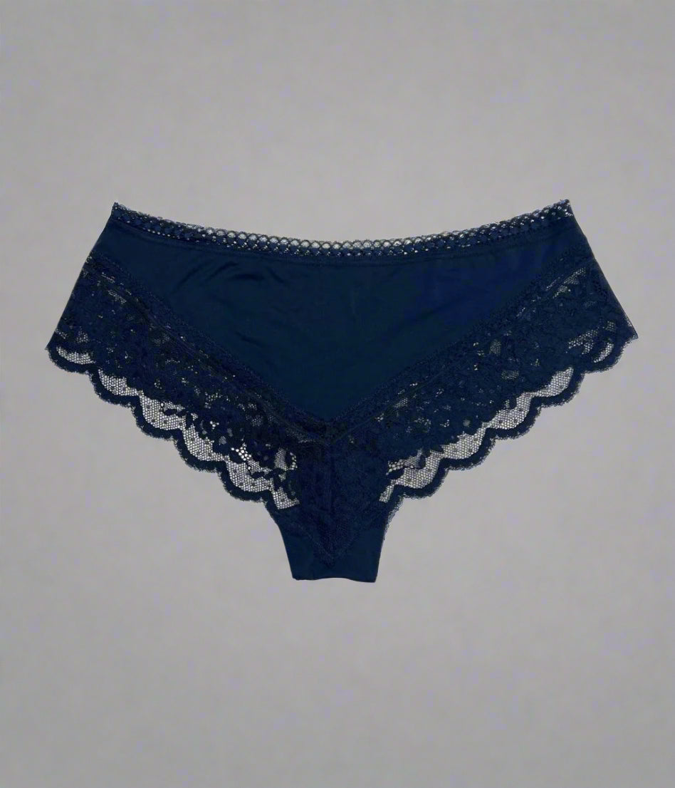 Navy Lace Trim Midi Briefs