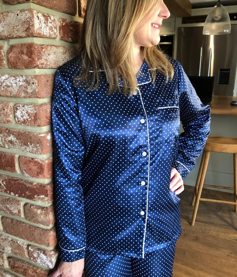 Navy Polka Dot Silky Pyjamas