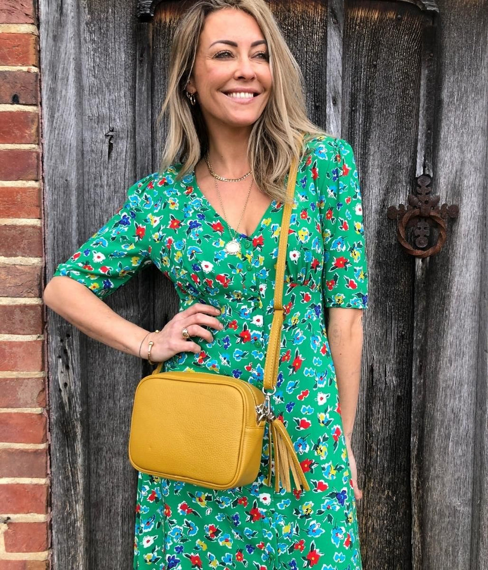 Mustard Leather Tassel Camera Bag