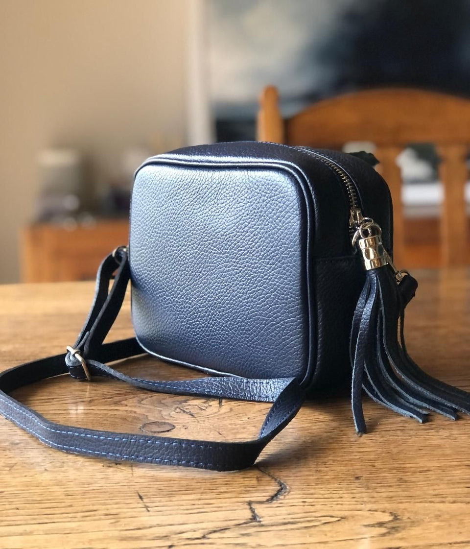 Navy Leather Tassel Camera Bag