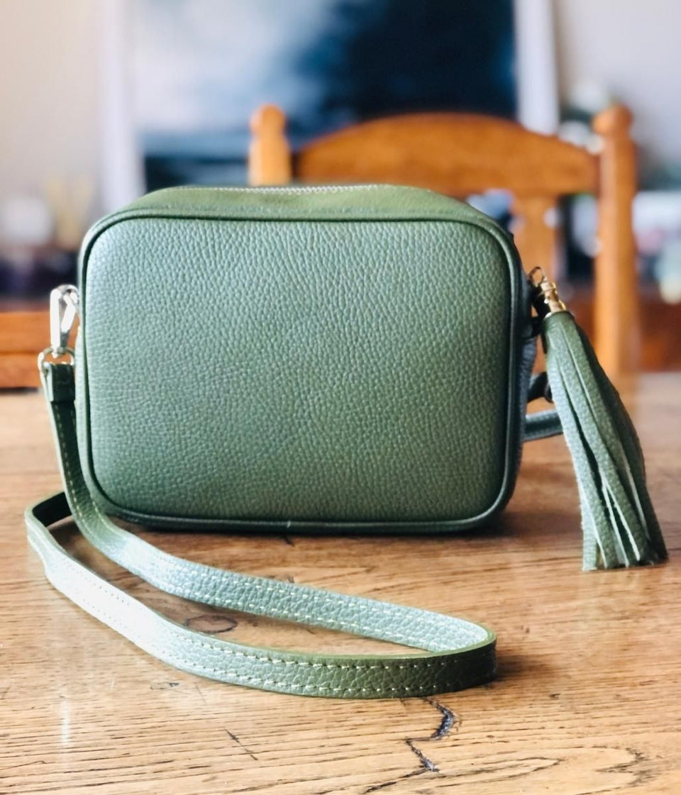 Khaki Leather Tassel Camera Bag