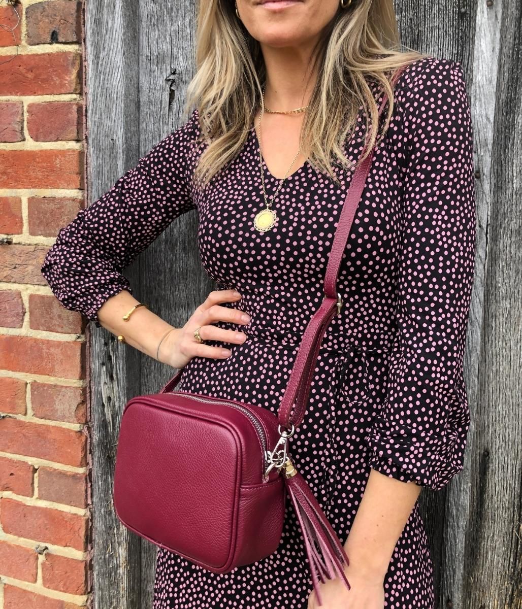 Burgundy Leather Tassel Camera Bag – Highstreet Outlet UK