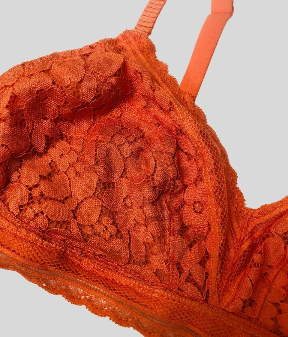 Orange Lace Non Wired Bra