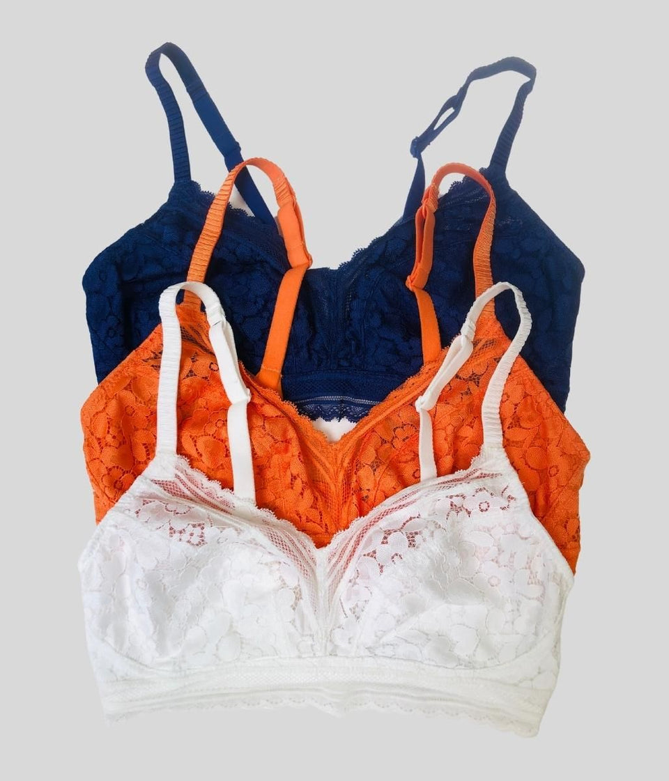 Orange Lace Non Wired Bra