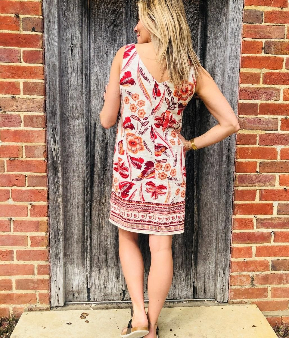 Orange Print Linen Blend Dress