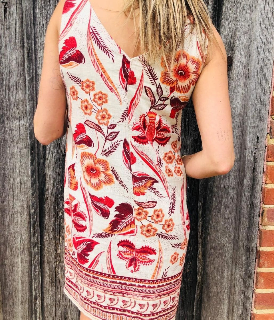 Orange Print Linen Blend Dress