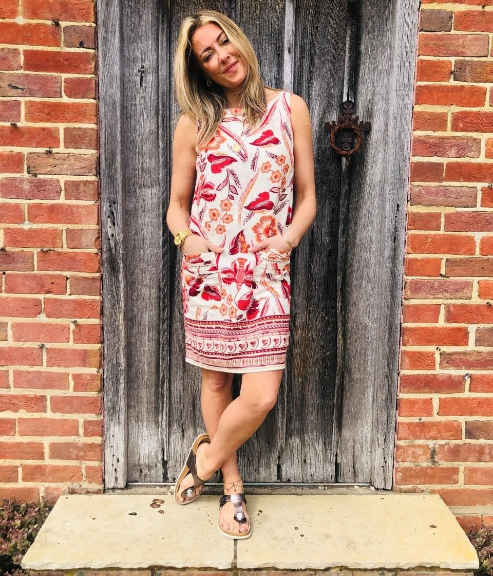 Orange Print Linen Blend Dress