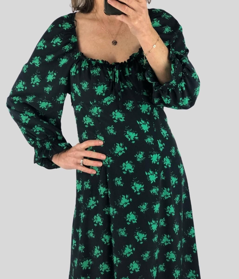 Green Floral Sweetheart Midaxi Dress