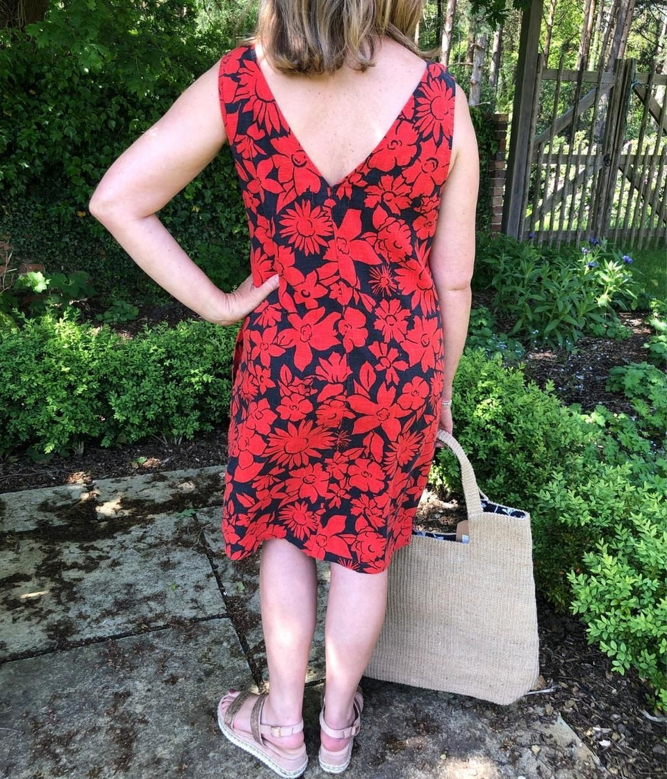 Navy & Red Floral Linen Blend Dress