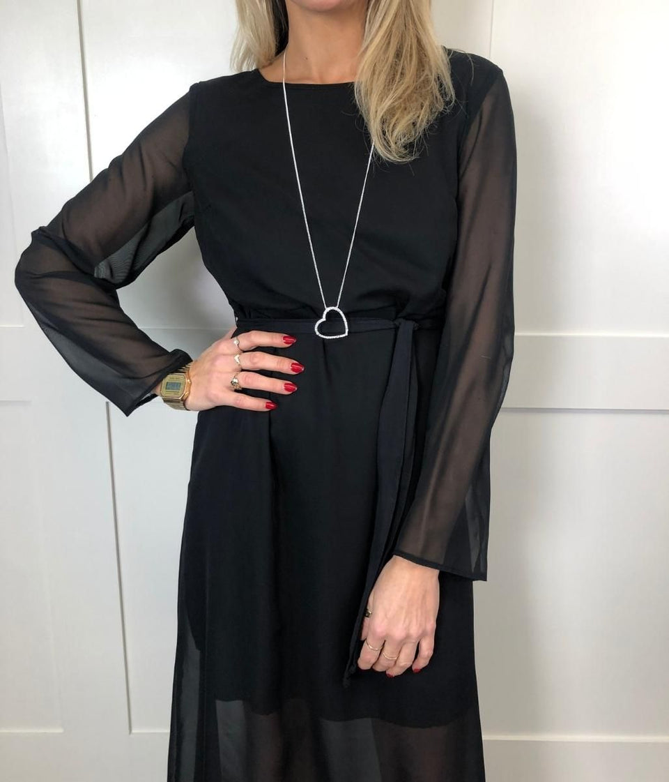 Black Chiffon Layered Midi Dress