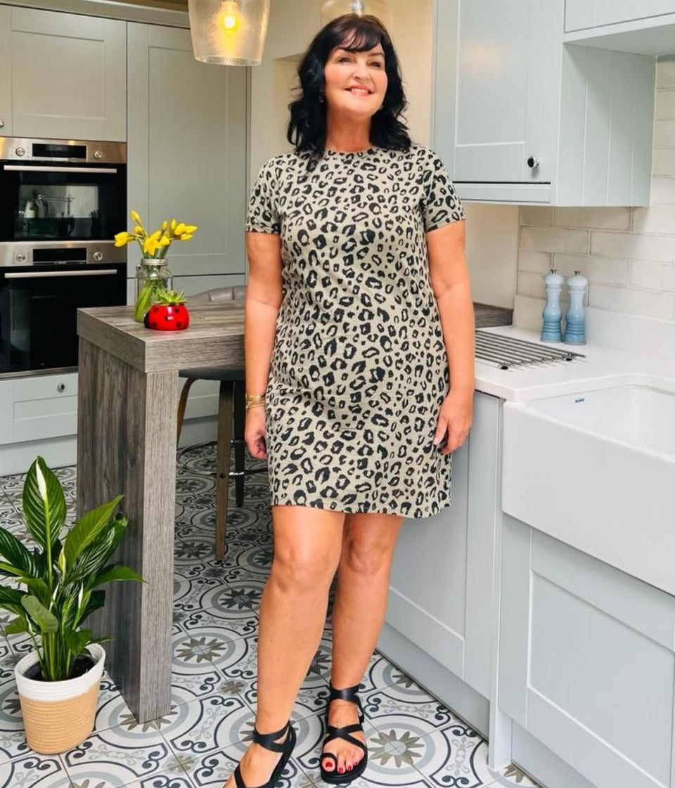 Khaki Cotton Animal Print T Shirt Dress