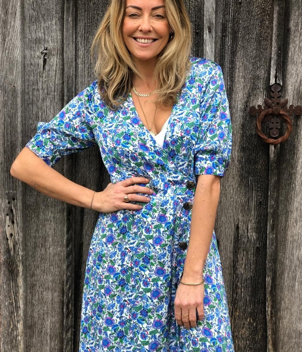 Blue floral store wrap dress