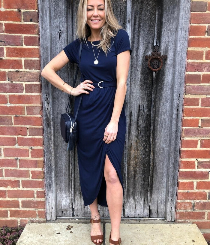 Navy jersey midi outlet dress