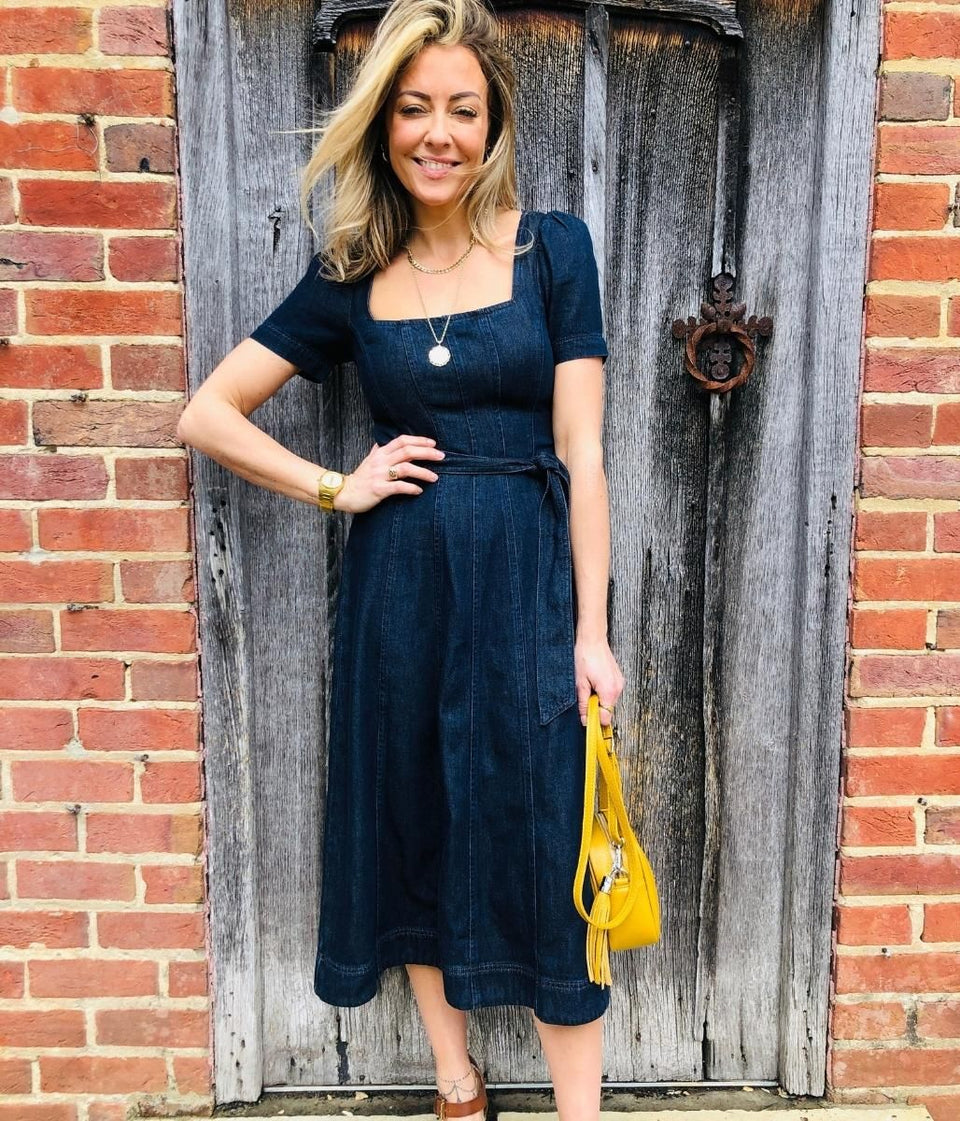 Black denim midi dress best sale