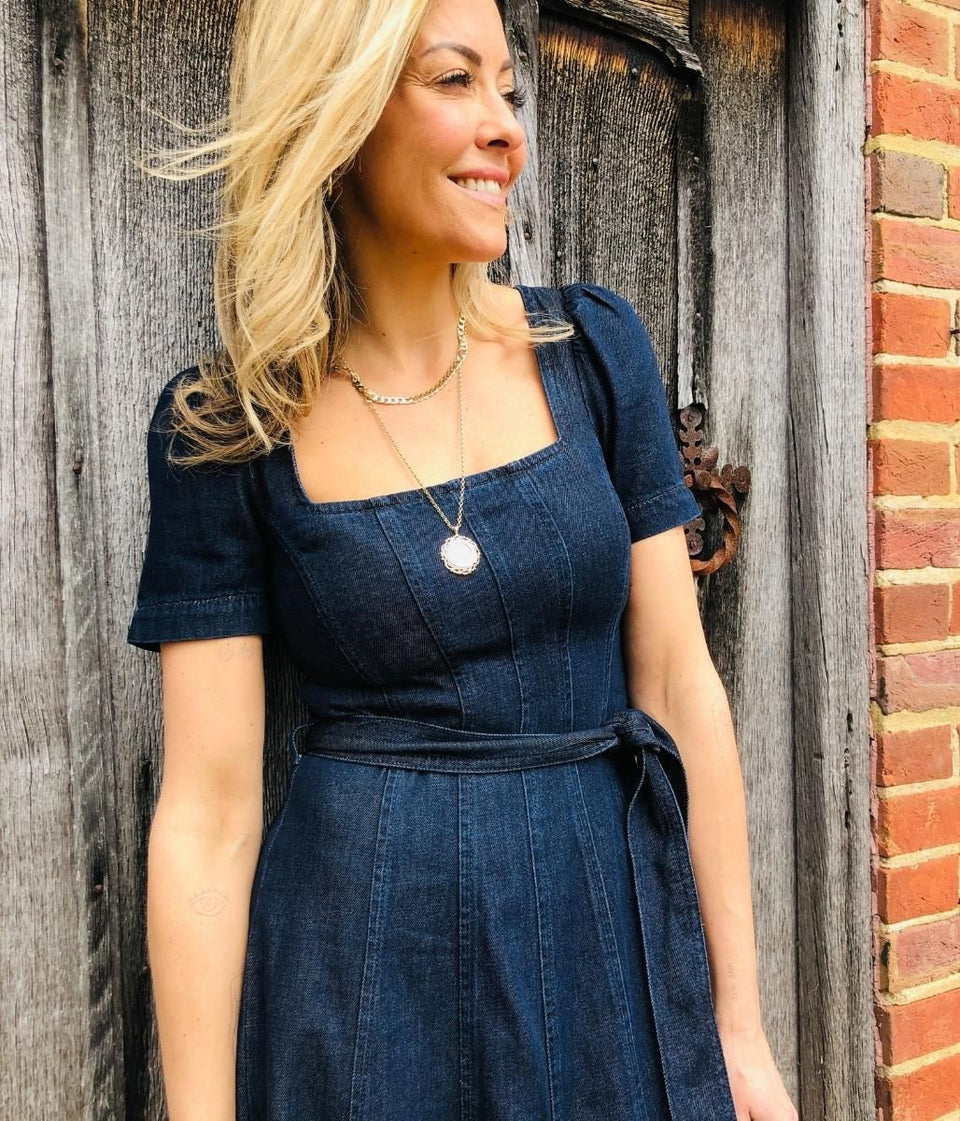 Panelled Denim Midi Dress