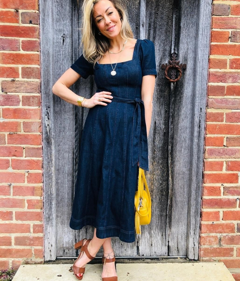 Panelled Denim Midi Dress