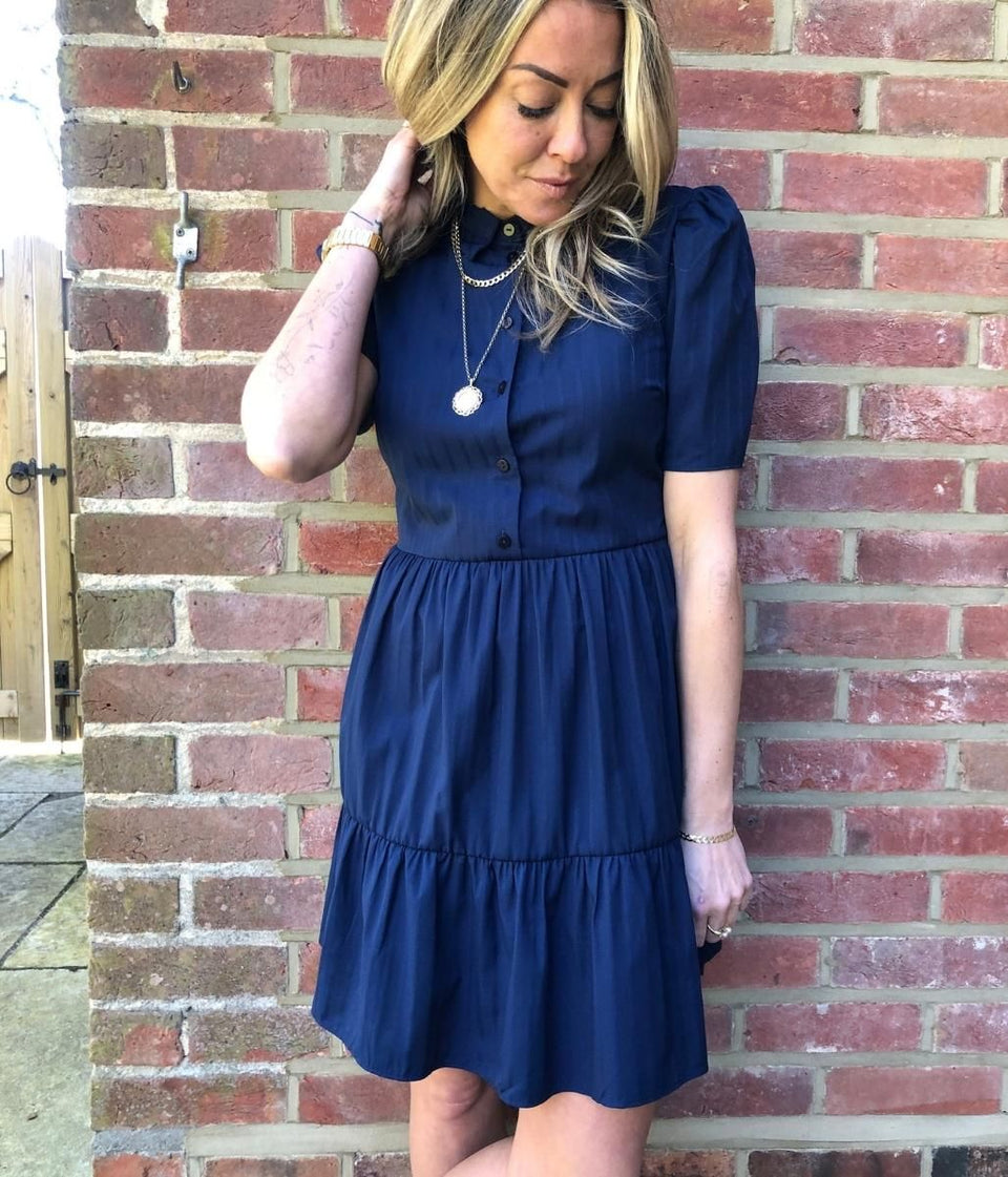 Navy Tiered Shirt Dress