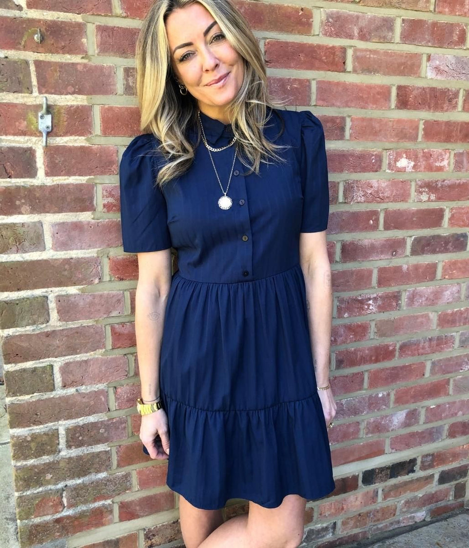 Navy Tiered Shirt Dress