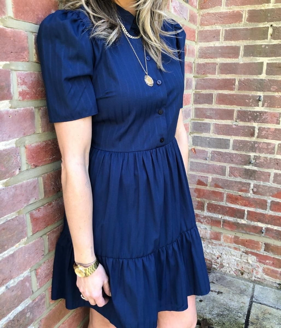 Navy Tiered Shirt Dress