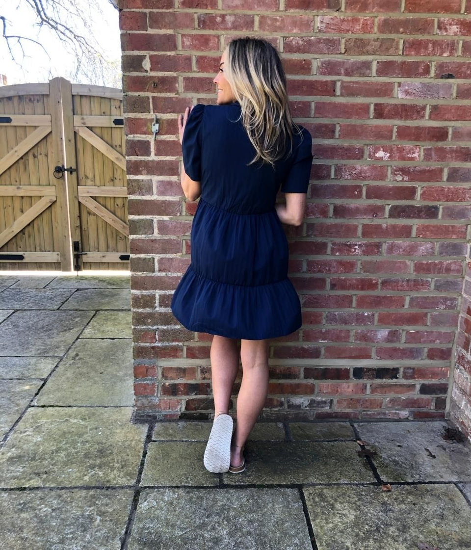 Navy Tiered Shirt Dress