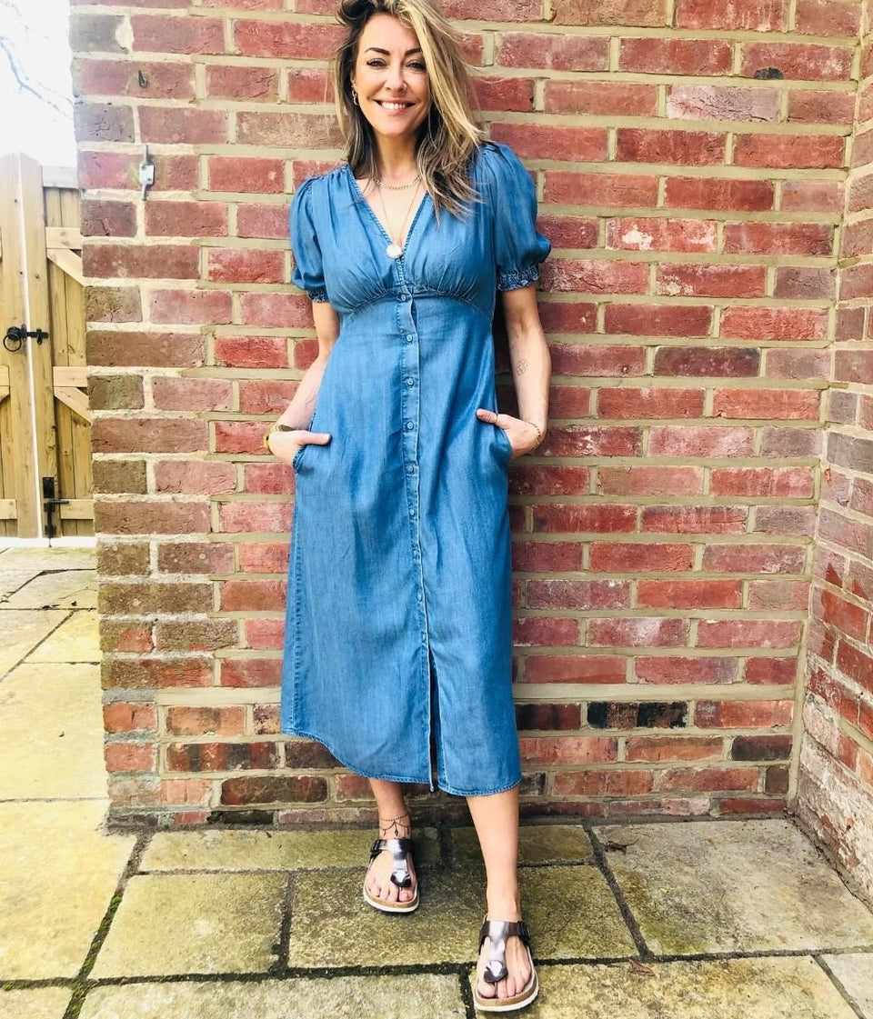 Blue Tencel Button Through Midi Dress