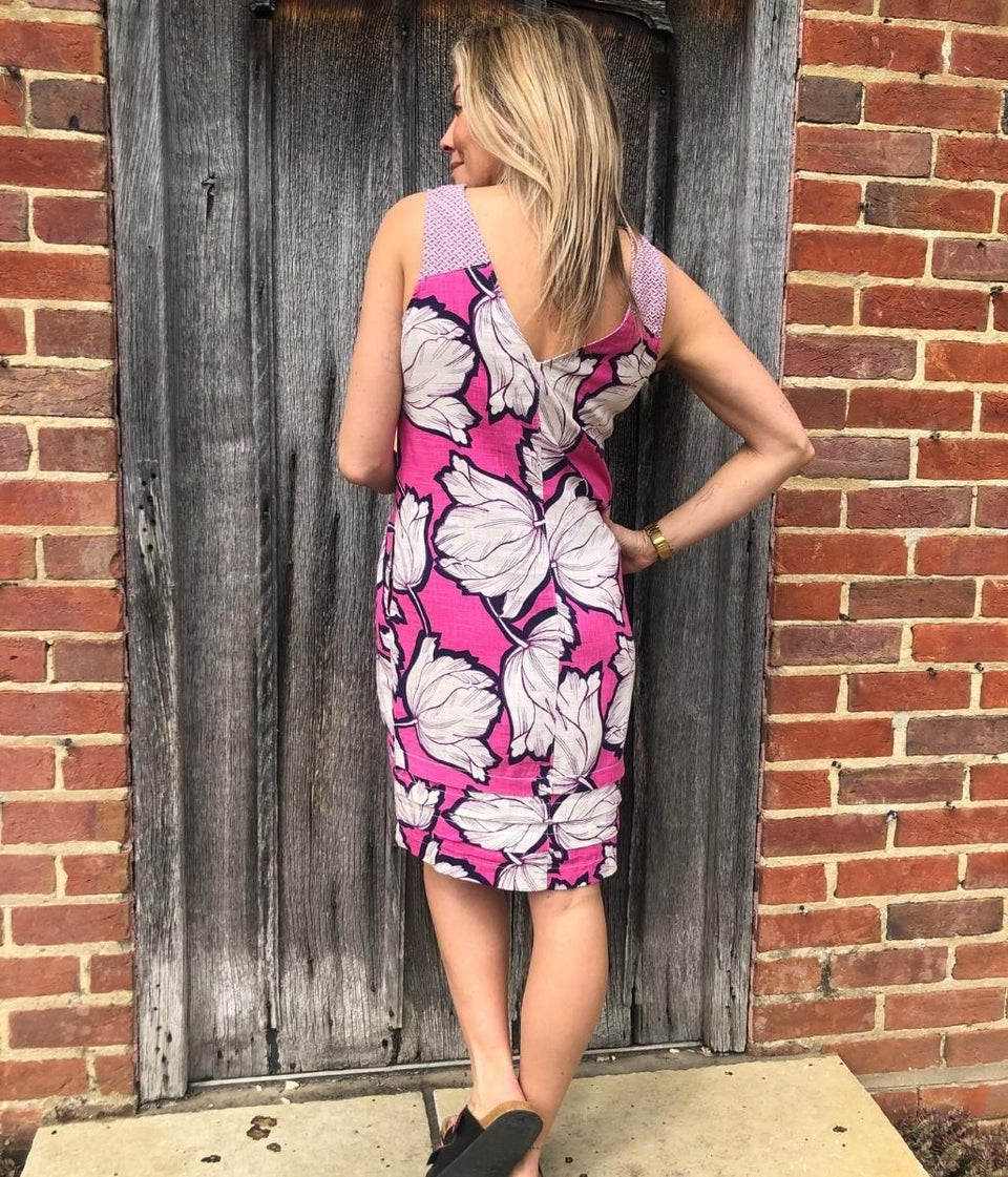 Pink Bold Flower Linen Blend Dress