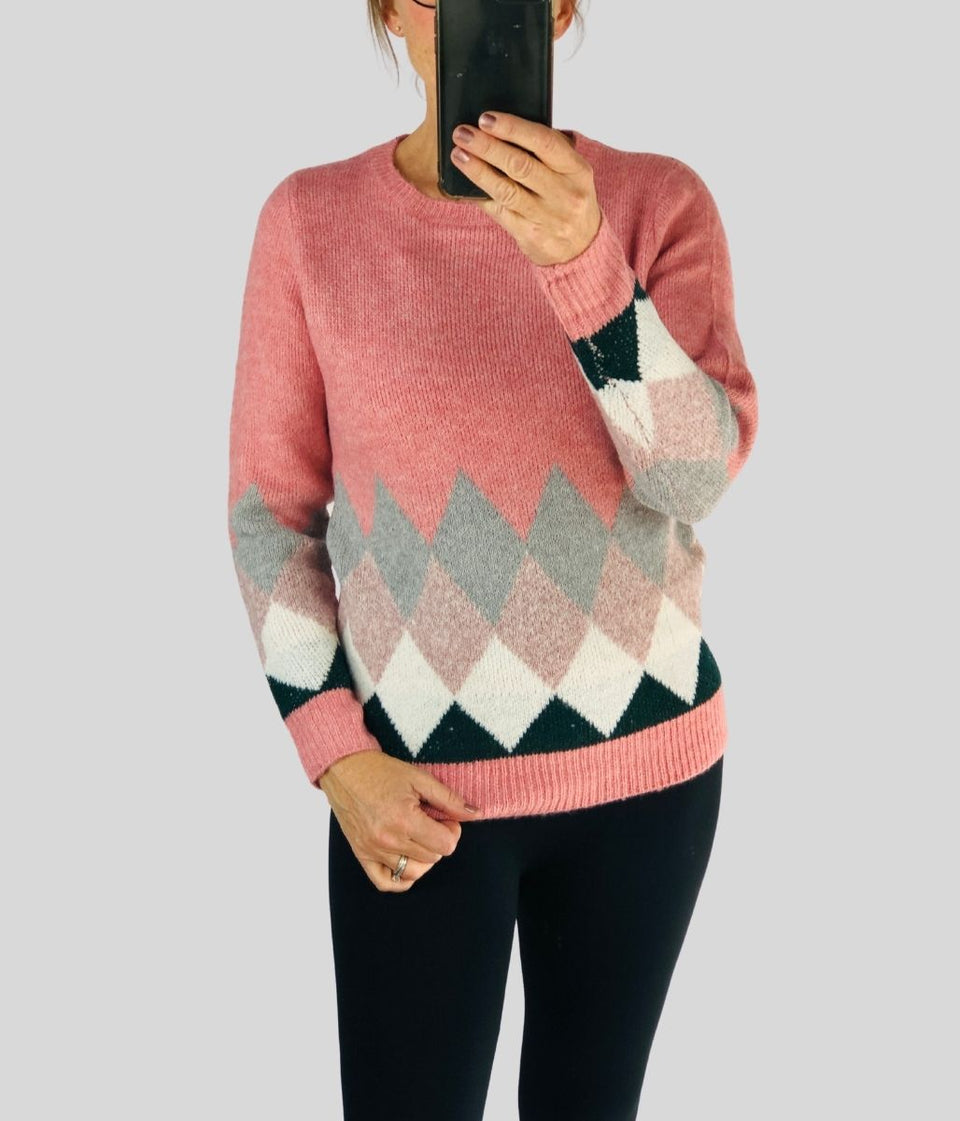 Pink Diamond Pattern Jumper