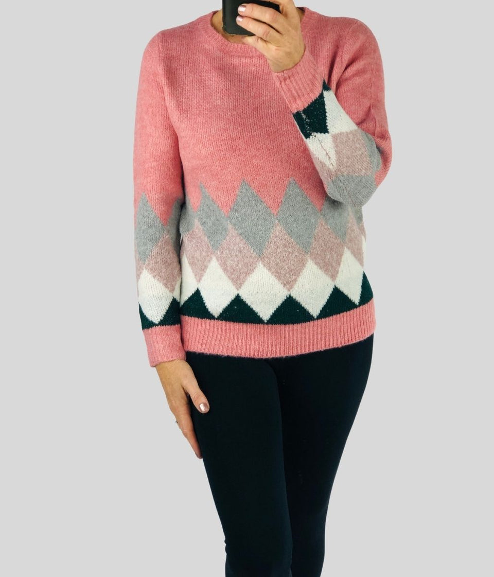 Pink Diamond Pattern Jumper