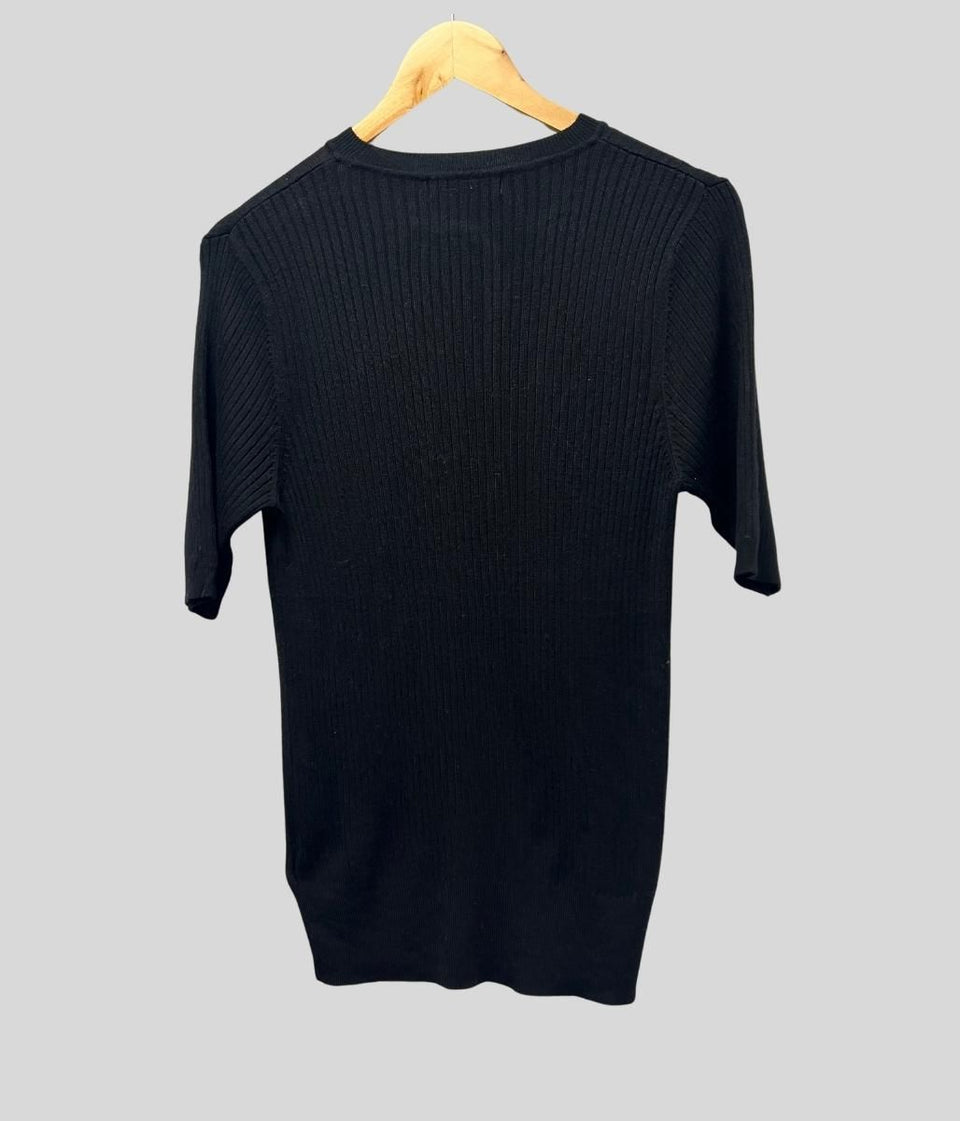 Black Ribbed Short Sleeve Knit
