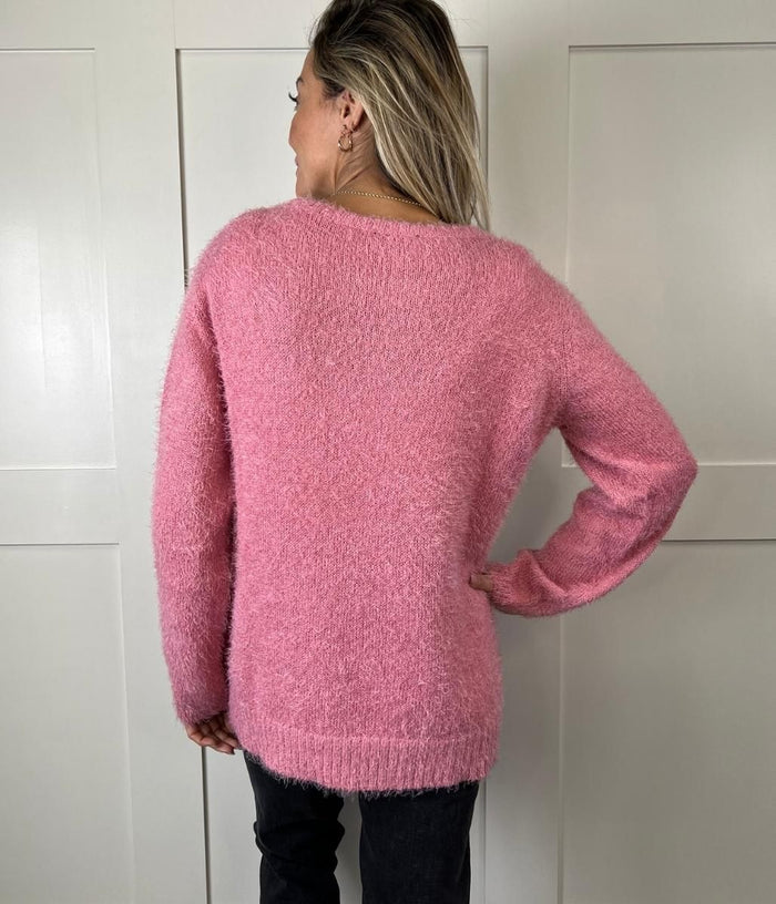 Pink Embroidered Flower Eyelash Jumper – Highstreet Outlet UK