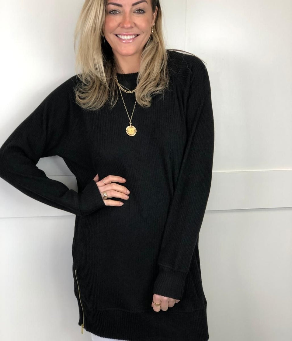 Black Ribbed Tunic Jumper