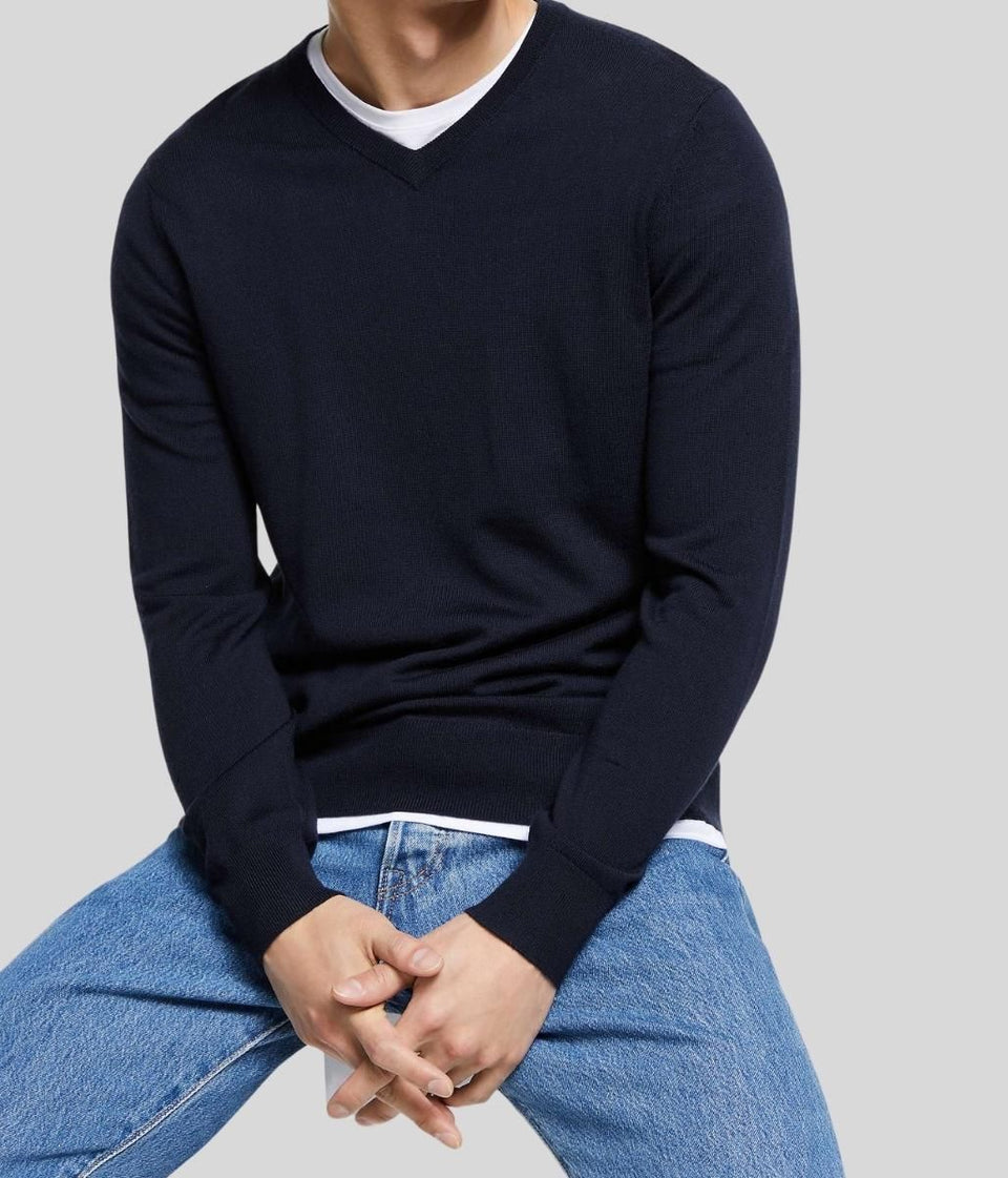 Navy Mens V Neck Jumper