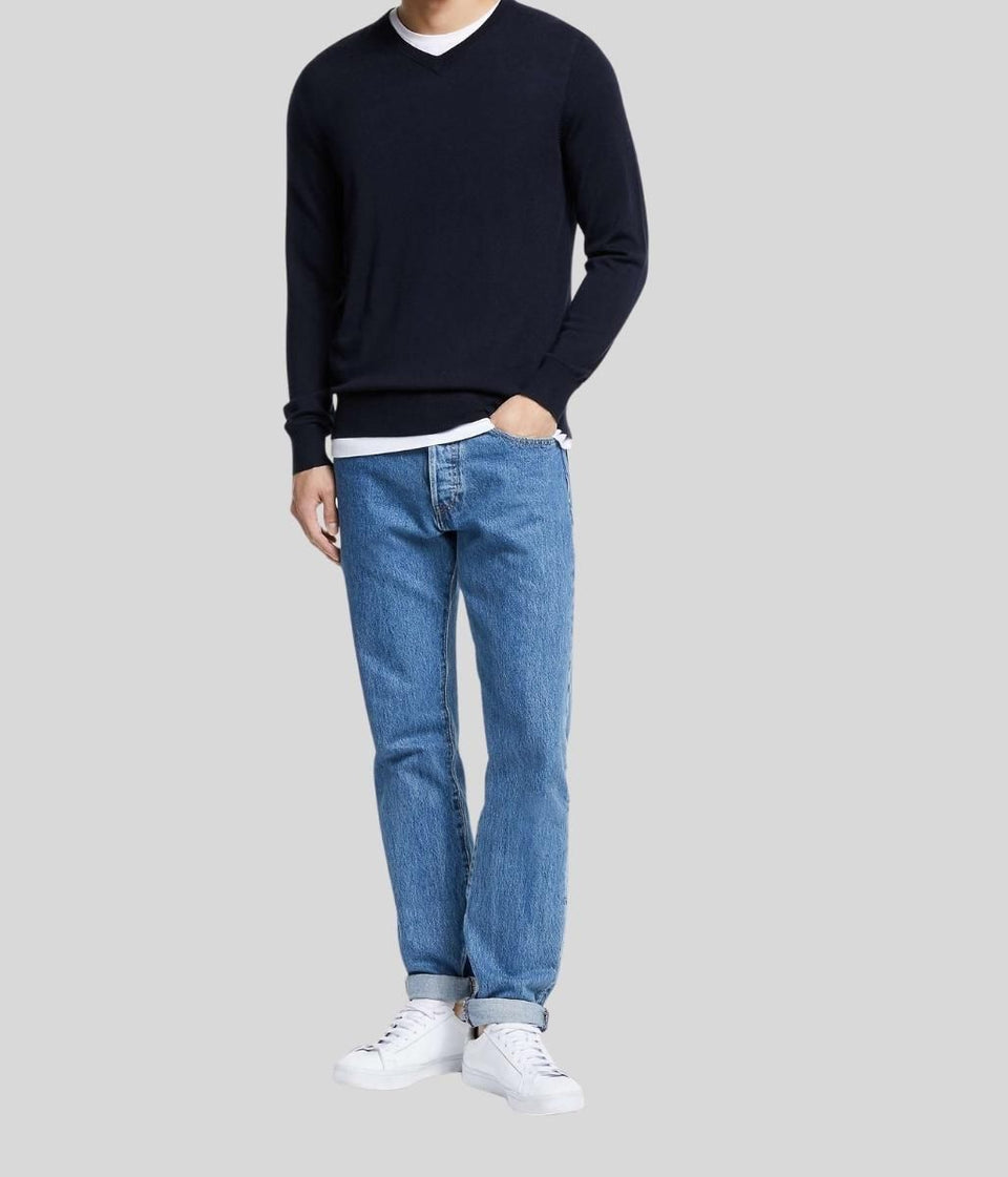 Navy Mens V Neck Jumper