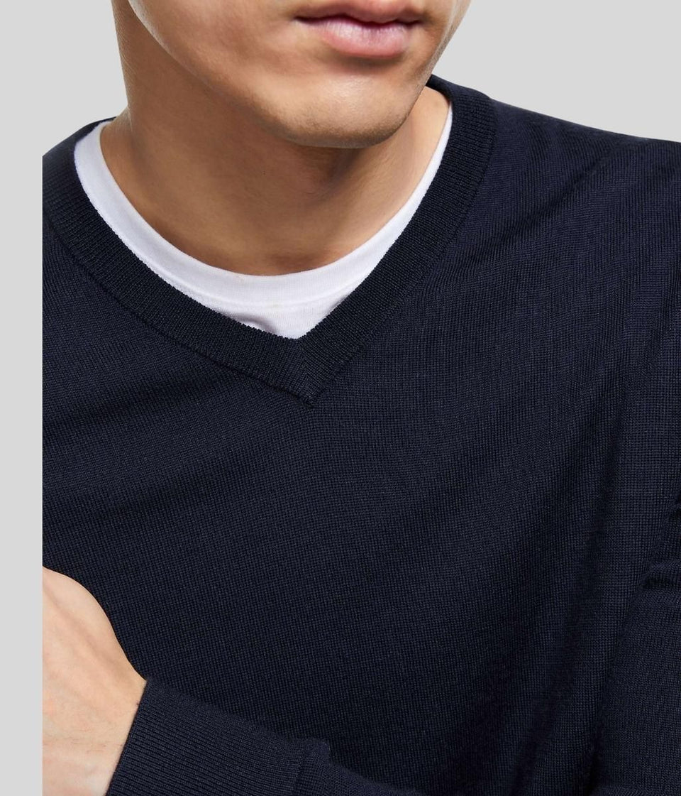 Navy Mens V Neck Jumper