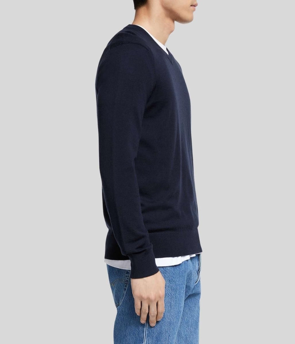 Navy Mens V Neck Jumper