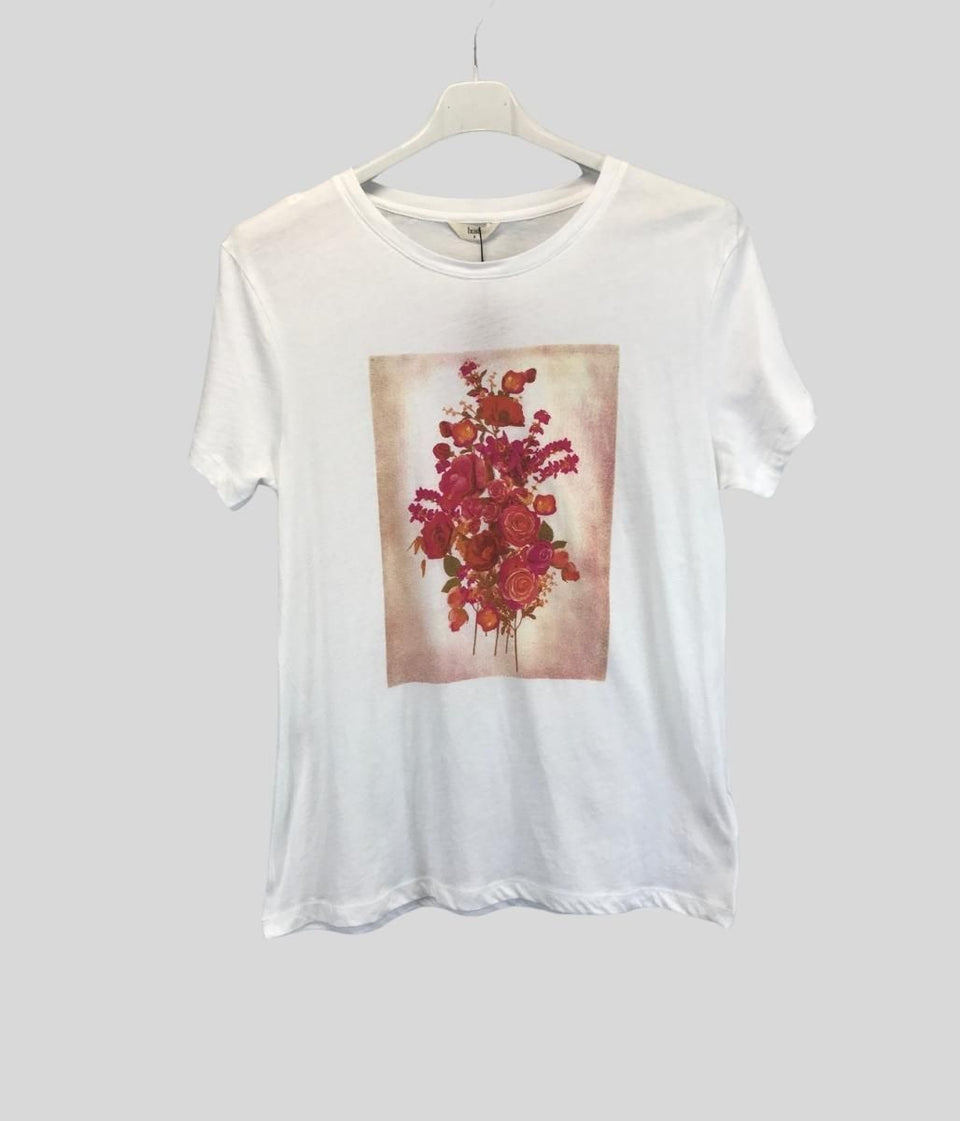 White Bouquet Print T Shirt