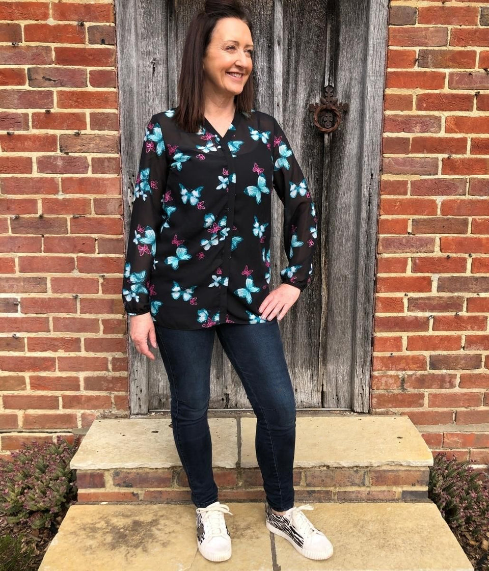 Black Butterfly Popover Blouse