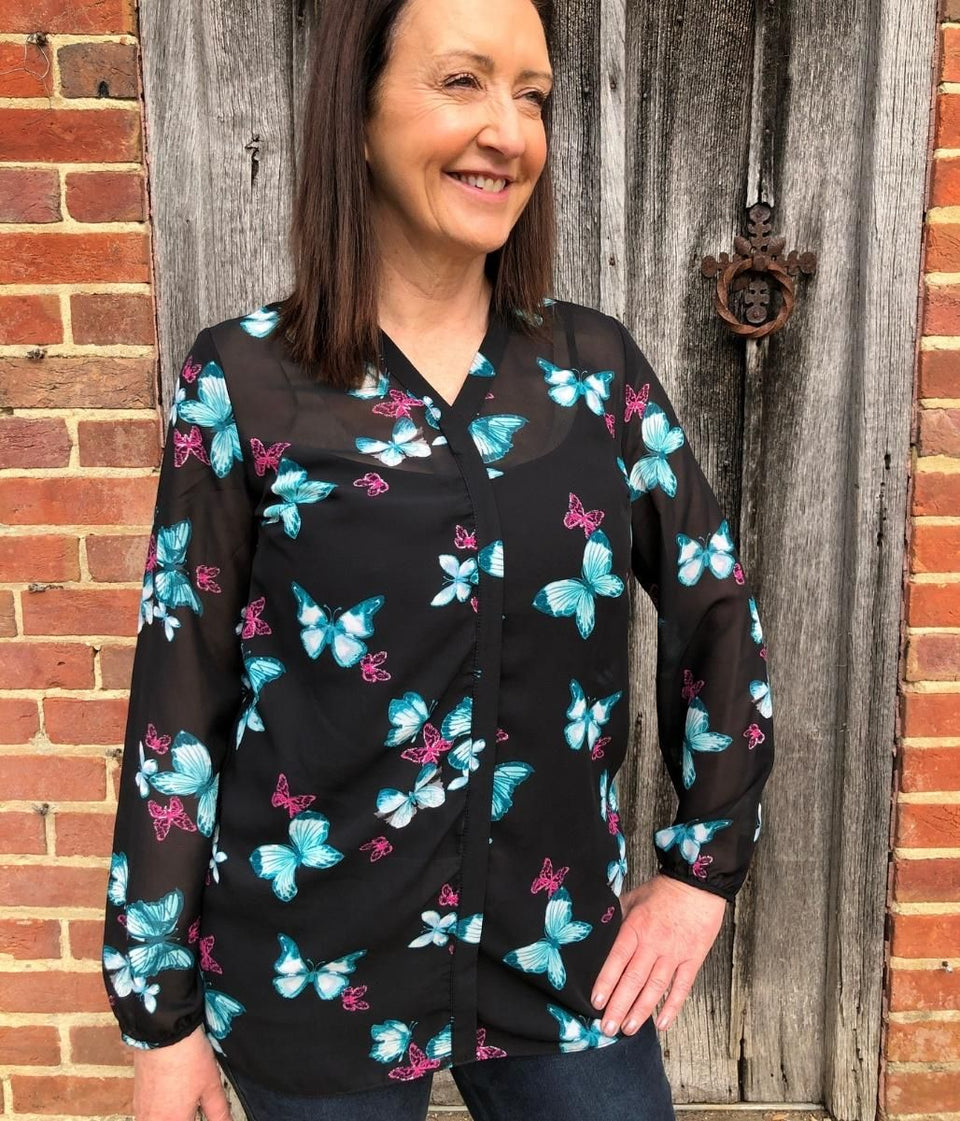 Black Butterfly Popover Blouse