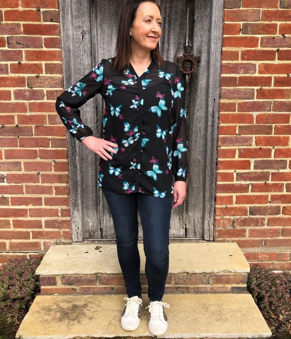 Black Butterfly Popover Blouse