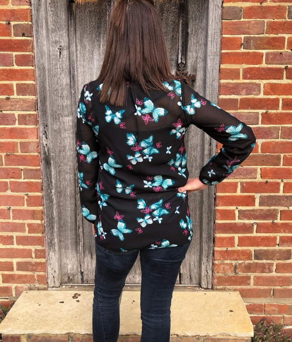 Black Butterfly Popover Blouse